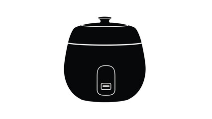 A simple black and white outline illustration of a modern rice cooker