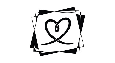 Abstract heart design within layered squares a striking black and white silhouette