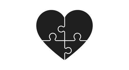 A black heart shape formed from puzzle pieces a striking silhouette