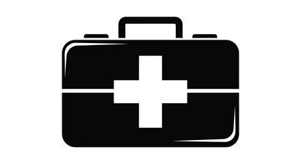 Black medical case with a white cross a simple design silhouette