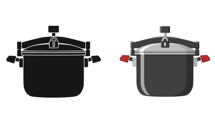 Illustrative depiction of two pressure cookers in contrasting color schemes