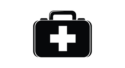 A black medical case with a white cross a striking silhouette