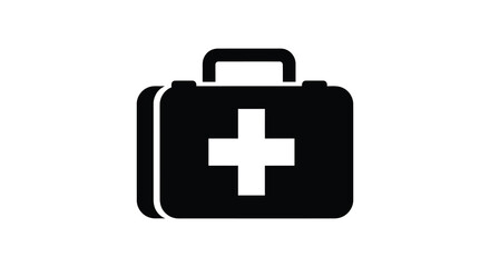 A black first aid kit icon with a white cross a distinct silhouette