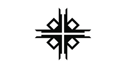 Geometric black symbol with cross shape and diamond elements a striking silhouette