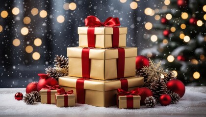 Gold gift boxes christmas