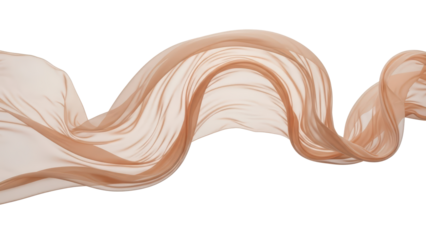 Flowing Beige Fabric Isolated on White, Elegant Silk Cloth, Background