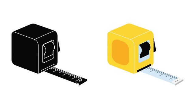 Isometric illustration of two tape measures a black and a yellow one
