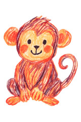 Cute Baby Monkey Illustration &ndash; Hand-Drawn Cartoon Primate in Crayon & Colored Pencil Style | Playful Whimsical Jungle Animal Elements Collection&rdquo;