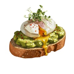 Delicious toast topped with avocado, poached egg, and sprouts served on a wooden table in a bright kitchen