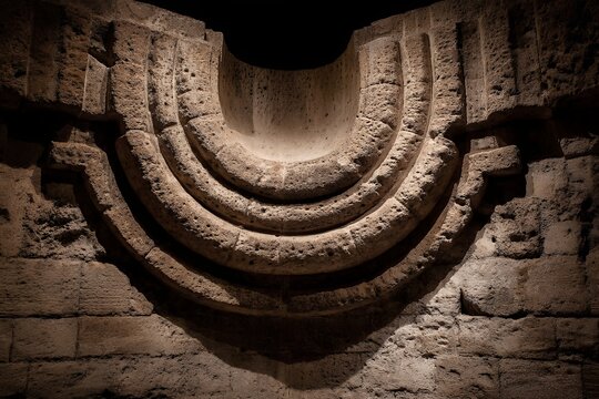 carved archivolt rings in stone wall