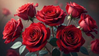 Fototapeta premium Red roses with dew