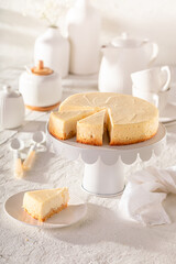 Homemade New york cheesecake as traditional cake with cheese.