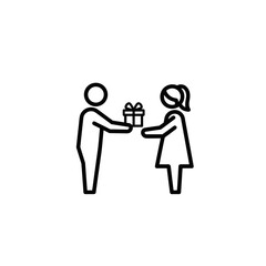 Male figure giving gift to female figure in minimalist design  