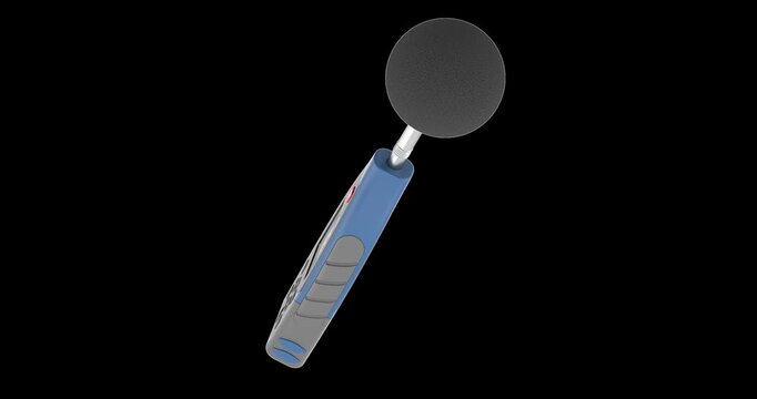 Digital sound level meter rotation animation seamlessly loopable. 3D rendering isolated on transparent background