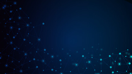 Dark Blue Futuristic Network Background – Abstract Digital Connections with Glowing Nodes and Lines for Technology, AI, Cyber, Data, and Innovation Themes	
