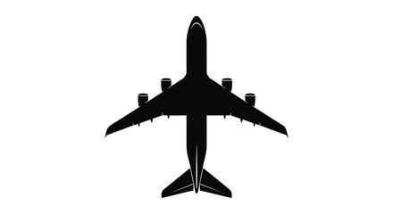 A top down view of a passenger airplane in black silhouette