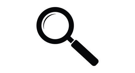 A black magnifying glass icon against a white background silhouette