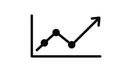 Simple line graph with data points showing upward trend black silhouette