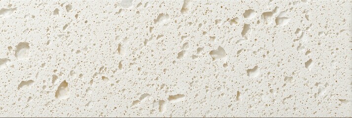 Obraz premium his is a close-up photograph of a bright, off-white engineered stone surface with a coarse, porous texture. The material features small, embedded particles and irregular pits across its face