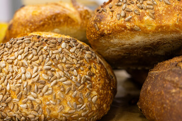 Assorted Healthy Sourdough Breads from Home Bakery. Artisan Bread Fresh from Oven. Rustic Homemade pastry