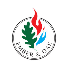 Ember and Oak Logo with Leaf and Fire Symbol Design