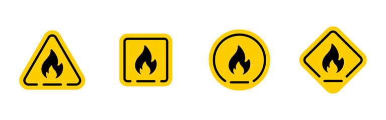 Fire hazard icon. Flammable warning sign for safety instructions and industrial alerts vector. Danger caution label for equipment, packaging and workplace systems pictogram.