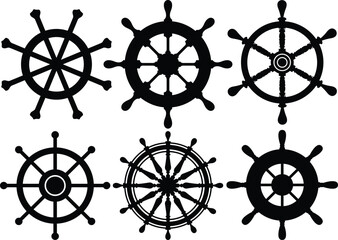 Black Silhouette Ship's Wheel Icons ship wheel steering wheel