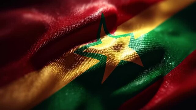 Colorful flag of Cameroon with vibrant red, green, and yellow stripes displaying a prominent yellow star