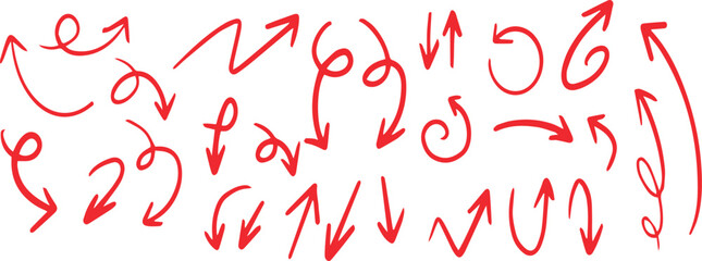 Hand Drawn Red Arrows Vector | Doodle Arrow Set in Red