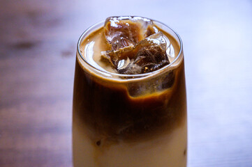 Iced coffee cold brew drink with melting ice