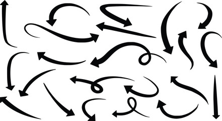 Fototapeta premium Hand Drawn Black Arrows Vector | Doodle Arrow Set Illustration