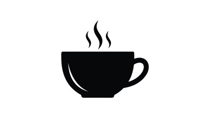 A simple black silhouette of a coffee cup with rising steam