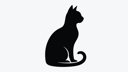A sleek black cat silhouette sits gracefully in a relaxed pose