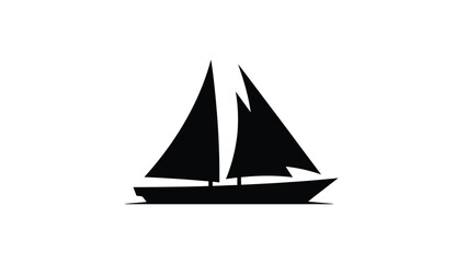 Simple black silhouette of a sailboat with raised sails on a white background