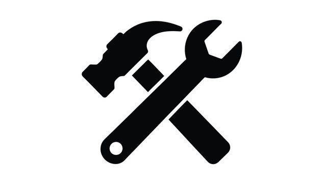 A crossed hammer and wrench icon representing tools and repair work - Powered by Adobe