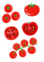 Red Tomato Crayon Illustration Fresh Retro Doodle Fruit and Vegetable Slice
