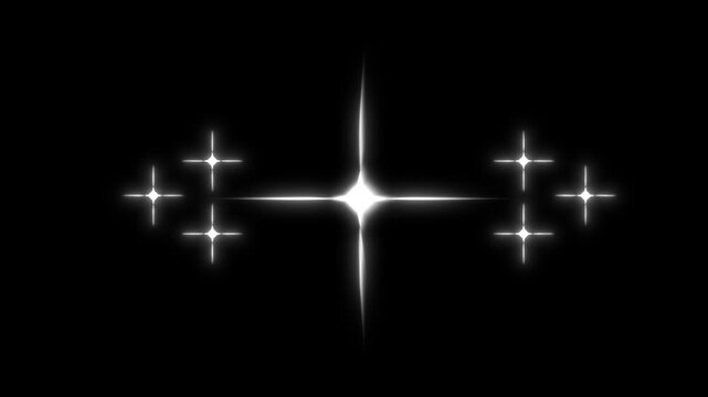 Twinkling white stars and glowing doodle glitter trails forming a bright festive starry night animation, flat vector blinking sparkle effects looping smoothly on a cinematic black screen in 4K
