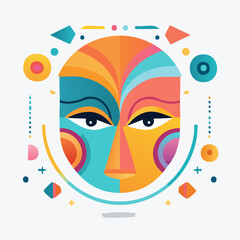 Vibrant illustration of a face with diverse colorful shapes and patterns