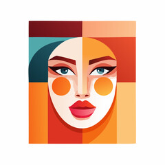 Vibrant illustration of a woman's face divided into colorful geometric shapes