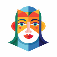 Vibrant illustration of a woman's face with geometric patterns and bright colors from a frontal viewpoint