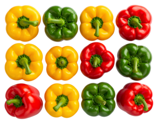 Firefly_A camera lens with a red and orange band around it_ - Firefly_Set of red, green and yellow bell peppers over isolated transparent background_