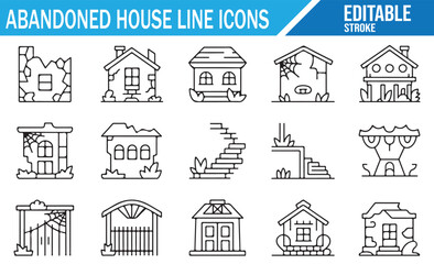 Obraz premium Old and Derelict House Line Icon Pack