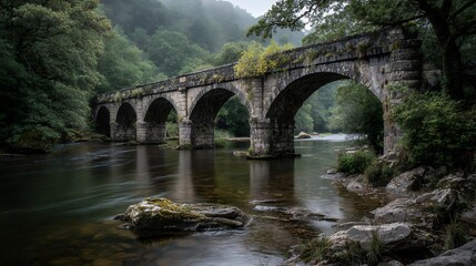Fototapeta premium stone arch bridge spans a river in a green landscape