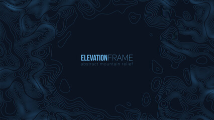 Abstract contour mountain elevation landscape map. Abstract minimal relief topographic map. Terrain contour vector grid with a central place for text.