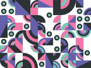 Colorful retro geometric seamless vector pattern illustration with circles and stripe texture background design