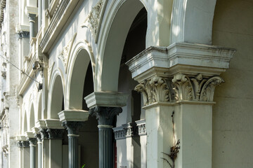 Naklejka premium Historic Victorian Arcade Architecture with Ornate Arches and Corinthian Columns in Fitzroy Melbourne