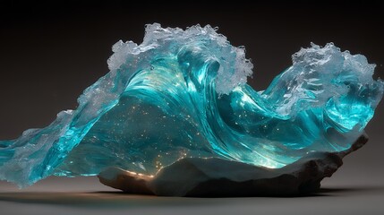 Fototapeta premium frozen wave of glass with cyan highlights