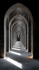 long corridor with alternating light and shadow