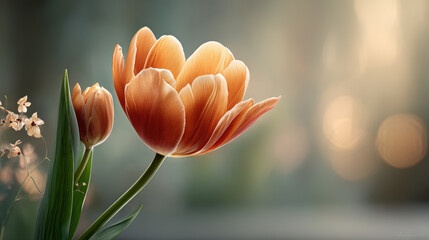 Beautiful orange tulips blooming in soft focus with delicate details. These stunning tulips are perfect for adding a touch of elegance to any project or design