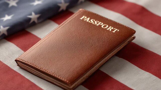 American Passport on Background of United States Flag, Symbolizing Travel and Freedom 4k video footage